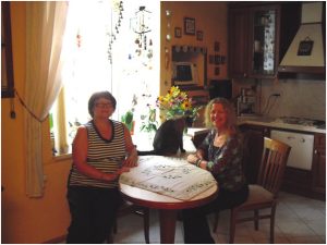 Svetlana Prister, the amazing beader, her cat and I in her apartment in Kiev.