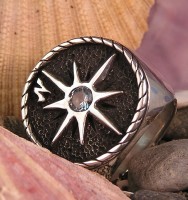 Sterling Silver Custom Compass Ring with Aquamarine