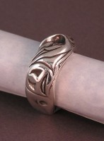 Sterling Silver Salish Salmon Ring head view