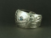 photo of Large Sterling Silver Grizzly Bear Bracelet with Abalone shell inlay