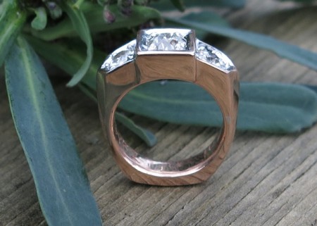 Red Gold and Old European Cut Diamonds in Custom Wedding Ring