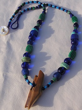 Artifact of Prehistoric Walrus Harpoon Head "Shaft Socket" with Blue and Green Trade Beads