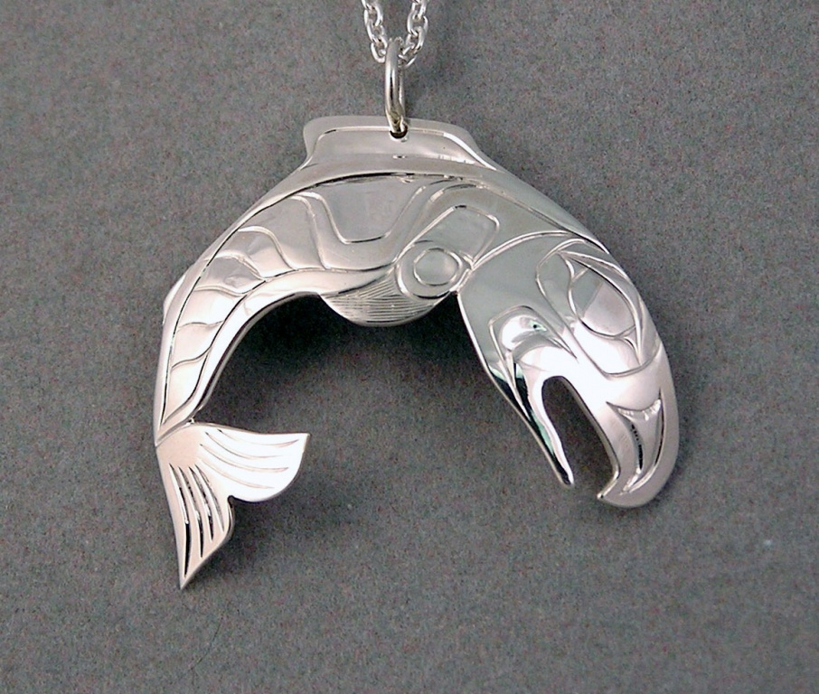 Sterling Silver Salmon Cycle Necklace