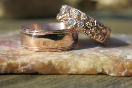 Red Gold Acorn Ring with diamonds